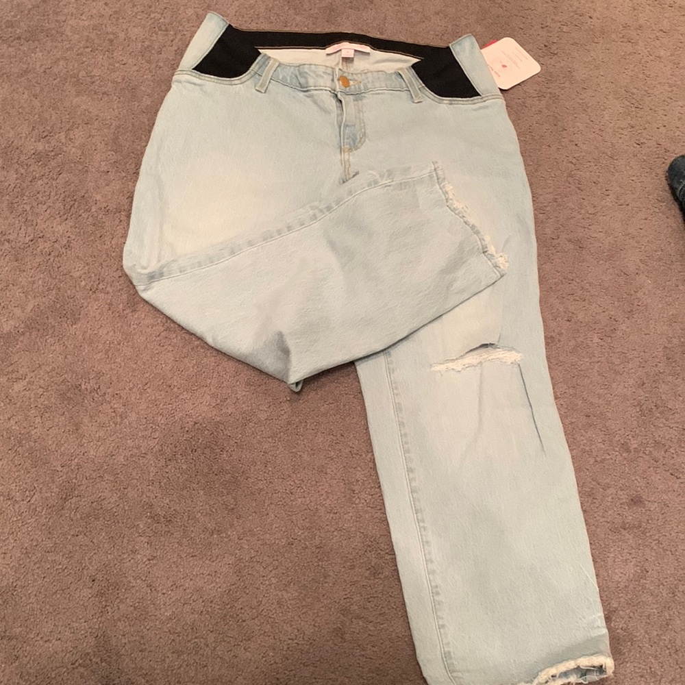 NWT Maternity Straight Leg Light Blue Distressed Jeans Size 4